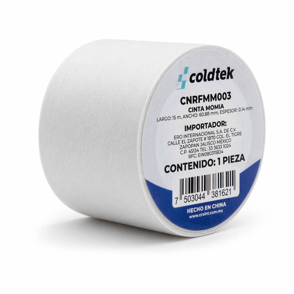 Cinta Tipo Momia Para Aire Acondicionado Coldtek Espesor 0.14 MM Longitud 15 M Sin Adhesivo CNRFMM003